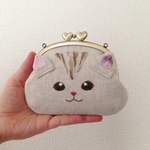 耳付き＊チャトラ猫の刺繍がま口ポーチ