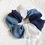 爽やか♪DENIM Wガーゼ×シフォン　フワフワBLUEシュシュ
