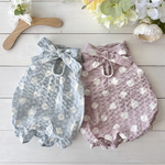 犬服＊ドット柄 ホルターネックのバルーンワンピース＊ライトブルー・モーブピンク)