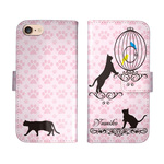 iPhone7 Plus 6s SE 5s iPod 手帳型 猫と鳥かご 猫柄 かわいい 名入れ ケース カバー