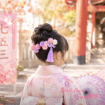 七五三 髪飾り 3歳7歳  つまみ細工髪飾り 紫  袴
