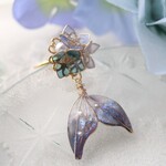 夜空ネイビー　紫陽花の花人魚の揺れるリング