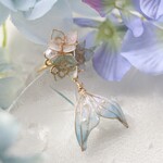 潮風アクアブルー　紫陽花の花人魚の揺れるリング