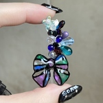 〜夢ガラスリボン🖤💙💜左耳イヤーカフ〜