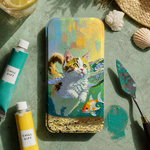 手のひらの中の絵画展~猫シリーズ~　子猫と金魚　iPhone・Android・スマホ　帯なしor帯あり手帳型ケースカバー 夏の油彩画　パレットナイフペインティング　▷chillgift_pltknf