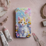手のひらの中の絵画展~猫シリーズ~ 油彩画 パレットナイフペインティング お花 iPhone・Android・スマホ 帯なし手帳型ケースカバー ギフト　▷chillgift_pltknf
