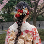 アネモネレッド水引髪飾り　卒業式　袴　袴ヘア　成人式　ヘアドレス　ヘアパーツ　プリザーブドフラワー　ドライフラワーフラワー