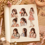 【A4シールシート】Peach Afternoon 1枚｜光沢紙 ノーカット 人物シール 女の子シール コラージュ素材 手帳デコ（Girl Collection）