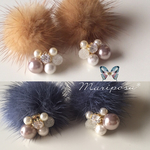 秋冬☆大人かわいいミンクファーとビジューピアス／イヤリング〜オトメゴコロ〜