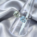 天然 爽やか「グリーン水晶×スイスブルートパーズ」アシンメトリーフォークリング