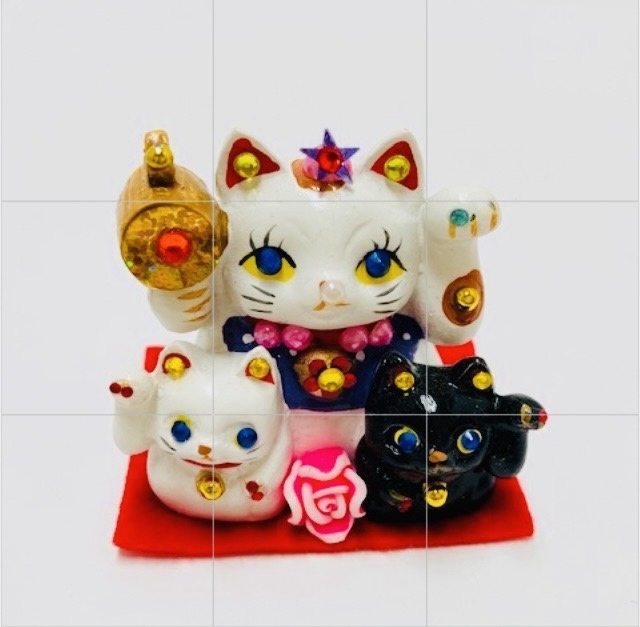 金運親子招き猫2体セット マスコット キラキラ招き猫 陶器製 置物