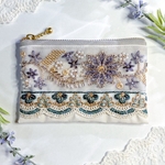 《ブルーグレー×グリーン》ビーズ刺繍ポーチ 