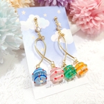【再版❤️】夏祭りはこれで決まり🎆✨とんぼ玉風カラフルガラスビーズのヨーヨーシャンデリアピアス🎈🩷💙💚🧡