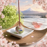 条件付再販/桜と富士山のお香立て(白い受け皿付き)