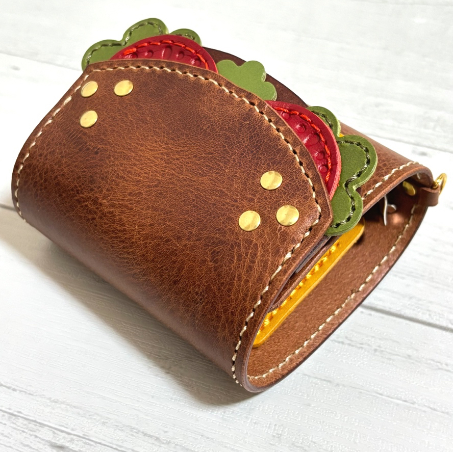 ハンバーガーモチーフ　ミニシステム手帳　イタリアンレザー　M３穴バインダーカバー 受注生産）ハンバーガー！🍔 M3穴バインダー システム手帳 本革