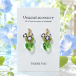 夏の煌めき💚✨朝顔とハートクリスタルの涼感ピアス、イヤリング〖8月お誕生石ペリドット〗