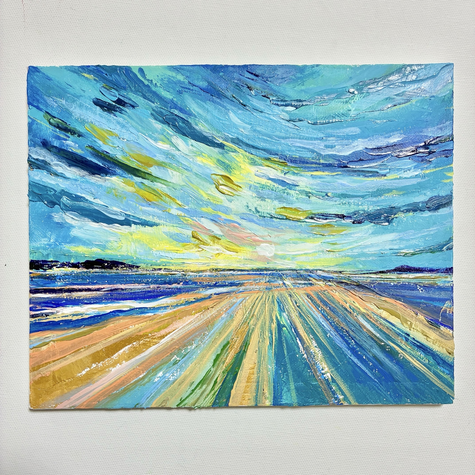 油絵「青の景色」＊抽象画 テクスチャーアート 油彩画 風景画 厚塗り