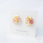 ＜新色＞陽だまりのあたたかな花束＊ディップアートフラワーの華やか耳飾り　ピアスorイヤリング （シルバー×ブルー）