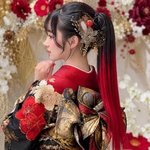 黒赤グラデーションロングストレート エクステ