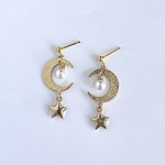 月×星×パール　アシンメトリー　アシメ　ゴールド　大人　ピアス　痛くないイヤリング