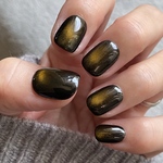 No.57 ブラック×オレンジ マグネット ネイルチップ シンプルワンカラー ベリーショートオーバル秋冬