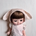 【単品】うさ耳ボンネット　ピンク・レース　ソランちゃん　レミンちゃん　メルちゃん　ネネちゃんサイズのお人形用帽子