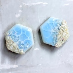 美濃焼タイルの海イヤリング/ピアス/ブローチ