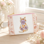🌷 インド刺繍ポーチ  猫ポーチ① 🌷‬13×9｜ピンク× 猫 ×インド刺繍 🐱リング付き カードケース コインケース コスメポーチ メイクポーチ プレゼント ギフト 夏