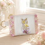 🪻 インド刺繍ポーチ  猫ポーチ② 🪻‬13×9｜可憐ピンク× 猫 ×インド刺繍 🐱リング付き カードケース リップケース キーケース コスメポーチ メイクポーチ プレゼント ギフト 夏