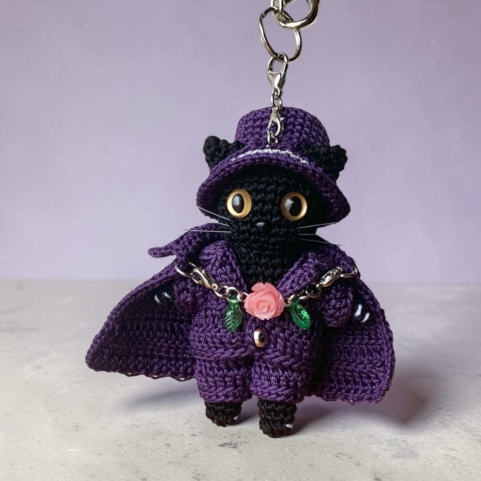 黒猫ドラキュラ伯爵のハロウィンバッグチャーム あみぐるみ 着せ替え
