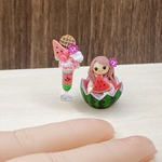 ミニチュア　スイカパフェと女の子　ハンドメイド
