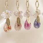 【サージカル】雫　ネックレス　シズク　かすみ草　カスミソウ　ブルー　ピンク　オレンジ　ホワイト　グリーン　モカ　サージカルステンレス　水面　オーロラ　ビーズ　アレルギー対応　金アレ　レジン　ドロップ