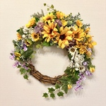  No.wreath-15582/★ 大型　ひまわりとオーキッドのガーデンリース 50x45cm・アートフラワー/造花リース/大型リース