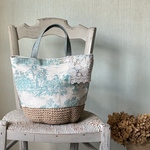 新色*フランス*トワルドジュイ*かごバッグ*リネン*ターコイズブルー*