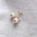 8mm クリームローズ クリスタルパール×ジルコニア ピアス（イヤリング）ほんのりピンク色