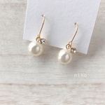 8mm クリーム クリスタルパール×ジルコニア ピアス（イヤリング）