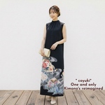 ※Horii Sayaka 様専用　【結婚式 披露宴 親族 ドレス】着物リメイク 黒留袖 ワンピース Ｌ ボレロ/リボン付 2Way 留袖ドレス ママドレス フォーマル No.26059