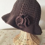 《sale》*ニット帽子*ハット*ダークブラウン*コサージュ*