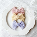 《単品1コ》　刺繍リボンヘアクリップ　キッズサイズ　/   キッズヘアアクセサリー　リボンヘアクリップ　リボンクリップ　ベビークリップ　韓国リボン　韓国レース　ギンガムチェック　花柄　刺繍