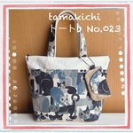 トートb No.023 猫柄♡ミニトートバッグ【ブルー】