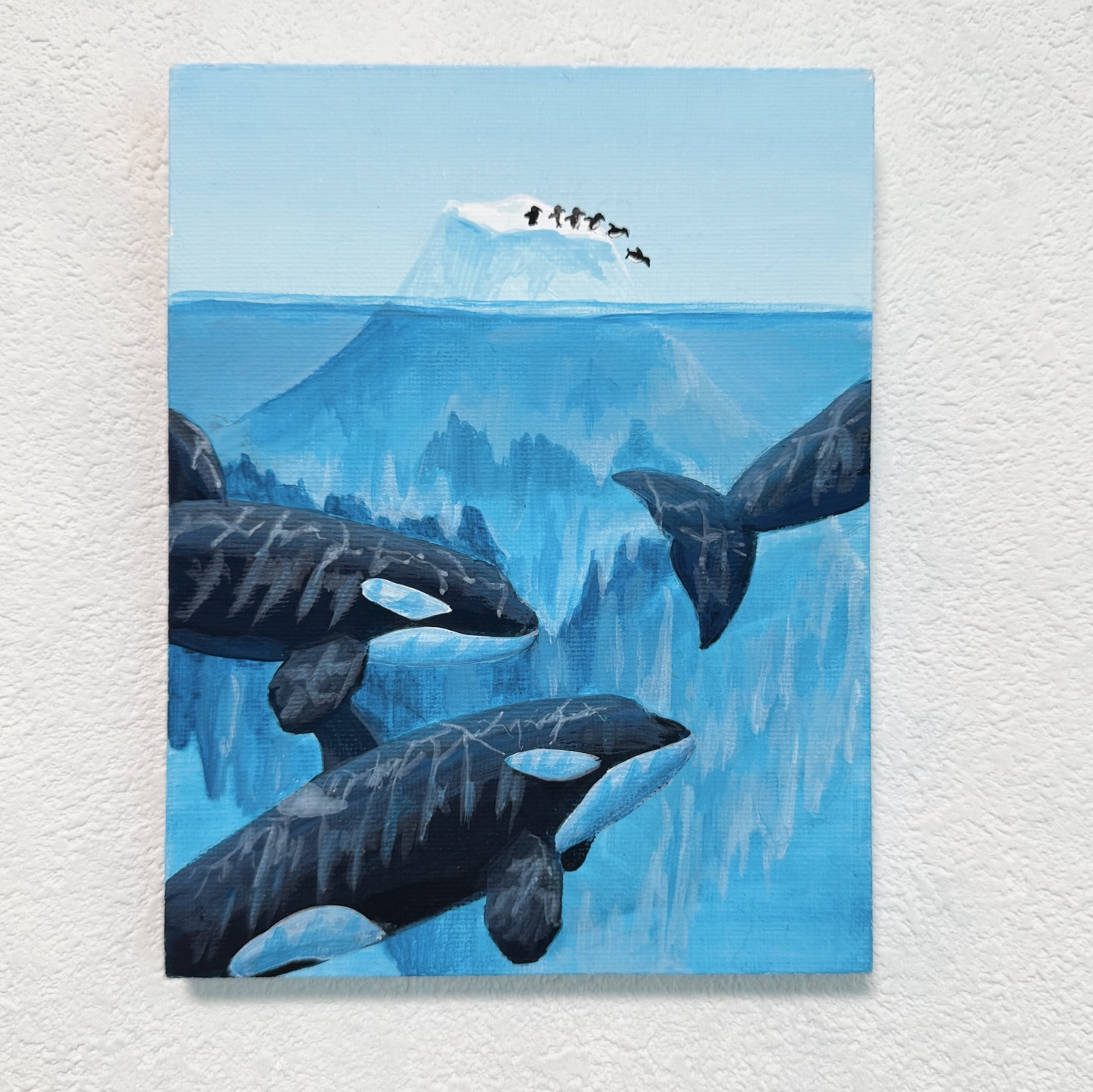 原画 アクリル画「氷山とシャチ」海の絵 インテリア ハンドメイド F0