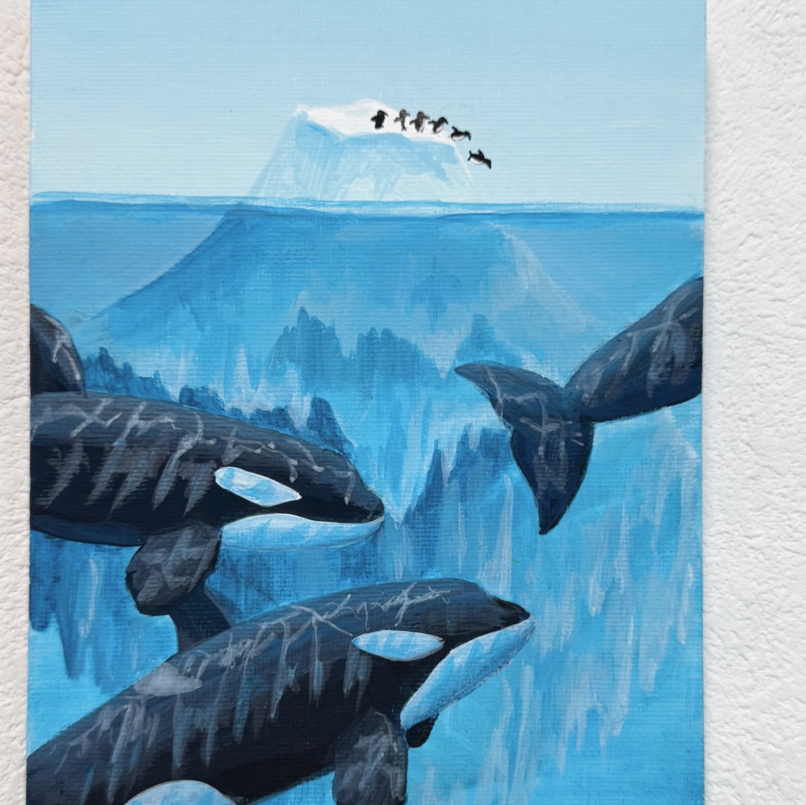 原画 アクリル画「氷山とシャチ」海の絵 インテリア ハンドメイド F0