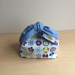 リボンお弁当袋 花×ブルー