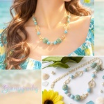 アンティーク調🌴天然石ターコイズパールネックレス　ミデイアムタイプ　蝶🦋チャーム付き