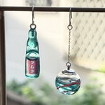 シュワっと涼やか｜ラムネ瓶と水風船のミニチュアピアス イヤリング　イヤーカフ
