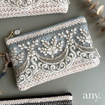 夏限定✨ノベルティプレゼント♡インド刺繍リボン バスケットファブリックポーチ③ブルー　用途いろいろ！便利なサイズ 20cmファスナー フラットポーチ  