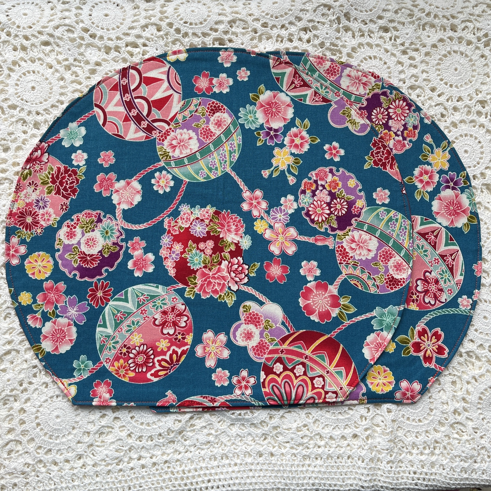 ハンドメイド♡ランチョンマット2枚セット 花手毬 和柄 多目的マット