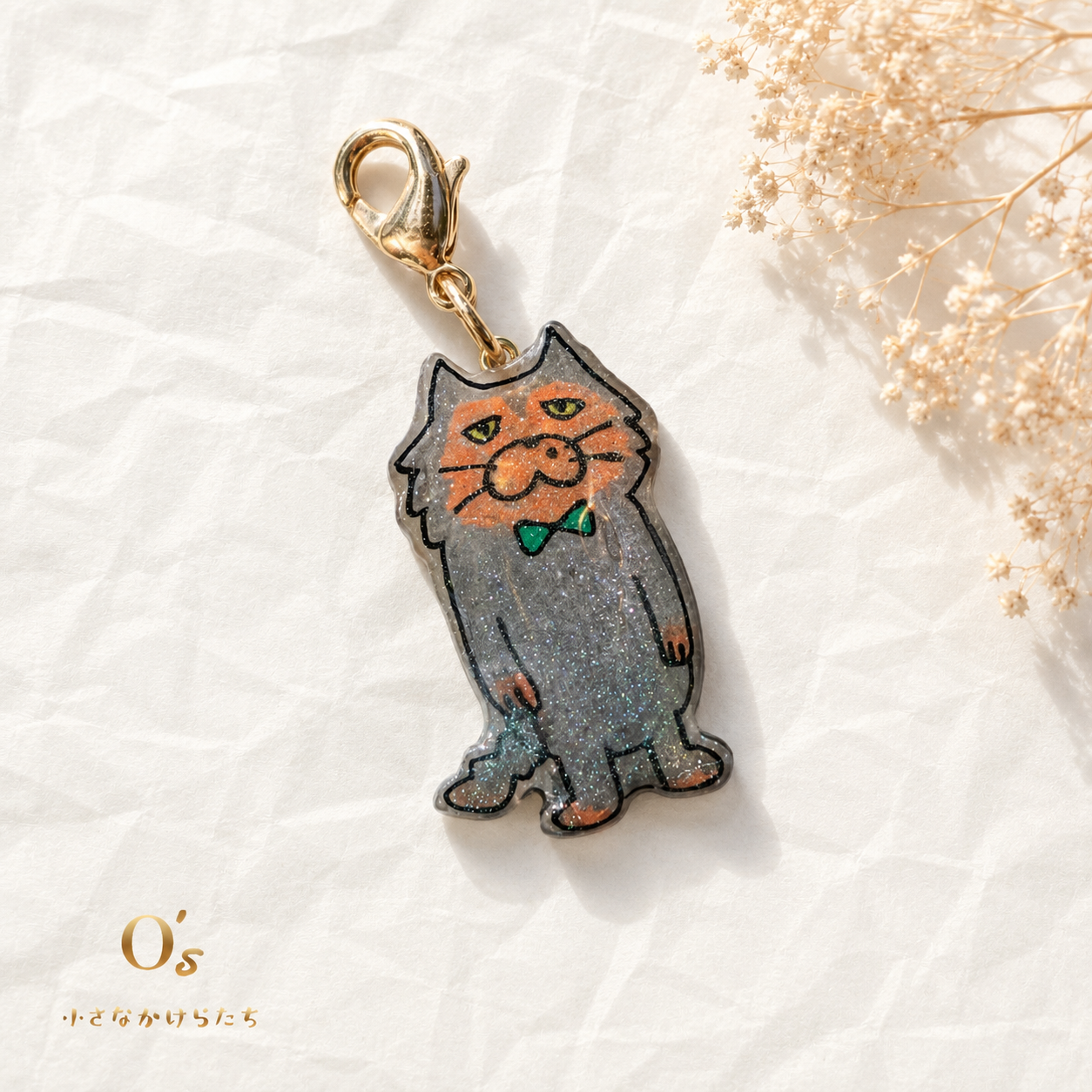 ねこ チャーム 一点物 ハンドメイド 魚 - O's ー小さなかけらたちー