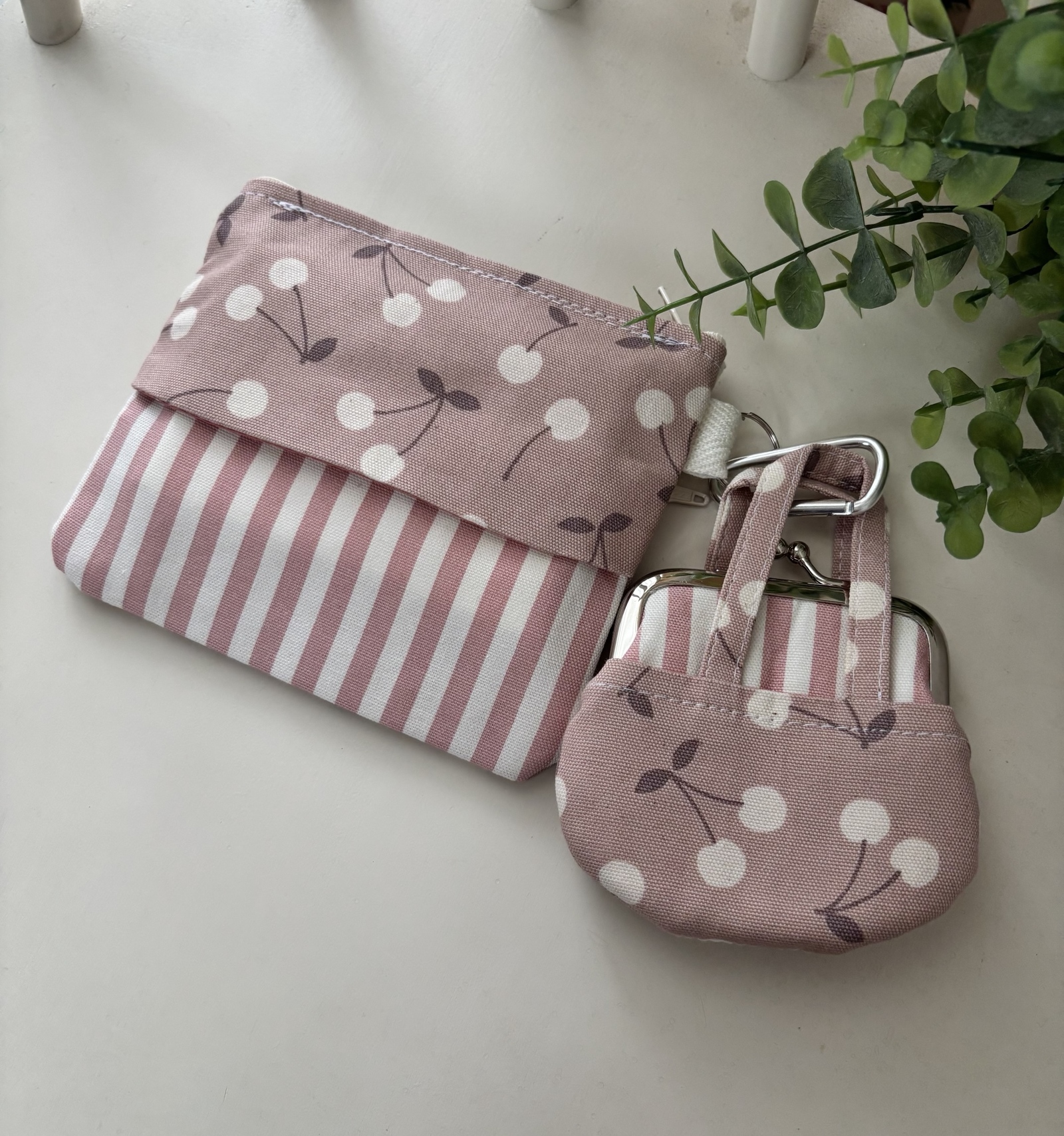 ガマ口ペンケース マチ5cm 内外ポケット付 Cherry くすみピンク