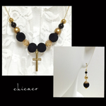 ★ＳＡＬＥ 天然石とフロッキーパールのクラシカルネックレス＆ピアス／イヤリングＳＥＴ